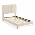 Letto singolo con struttura in legno e testiera imbottita in tessuto crema