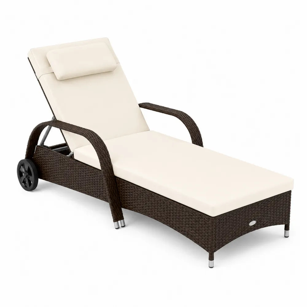 Sdraio in Rattan Sintetico con Cuscino Crema