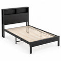 Letto Singolo in Legno con Testiera Libreria Nero