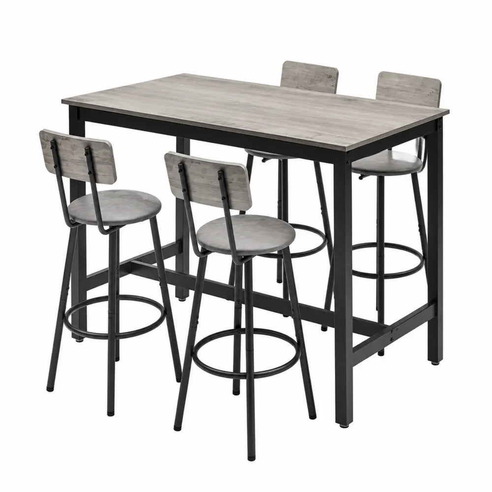 Set tavolo e sgabelli da bar in legno e metallo grigio chiaro e nero