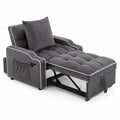 Chaise Longue in Velluto Grigio con Porta Bicchieri