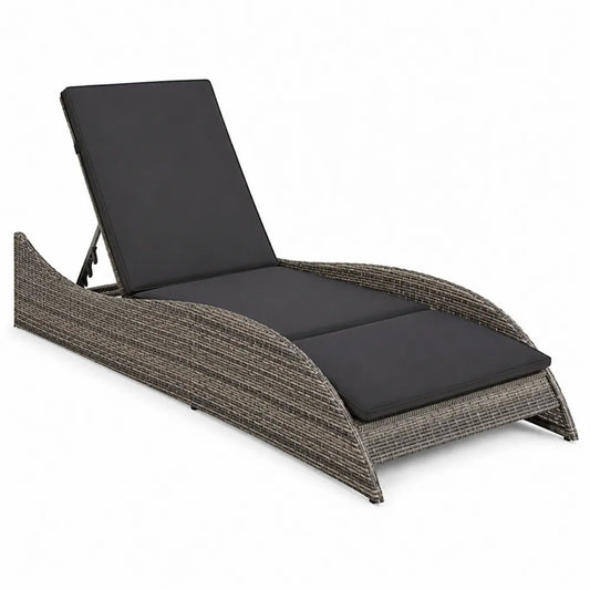 Lettino in Rattan Grigio con Cuscino Nero