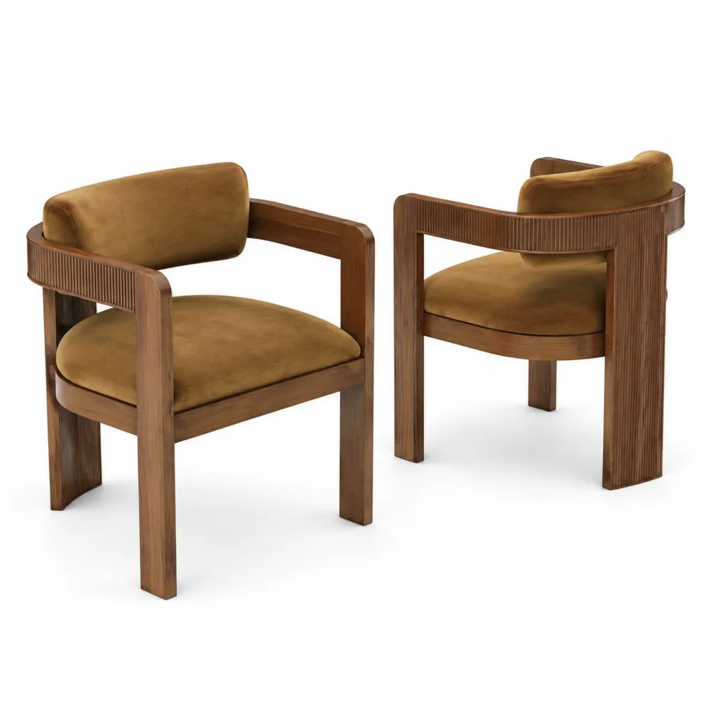 Set di 2 Sedie in Legno con Rivestimento in Velluto Marrone