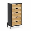 Cassettiera in Metallo Nero e Rattan con 5 Cassetti